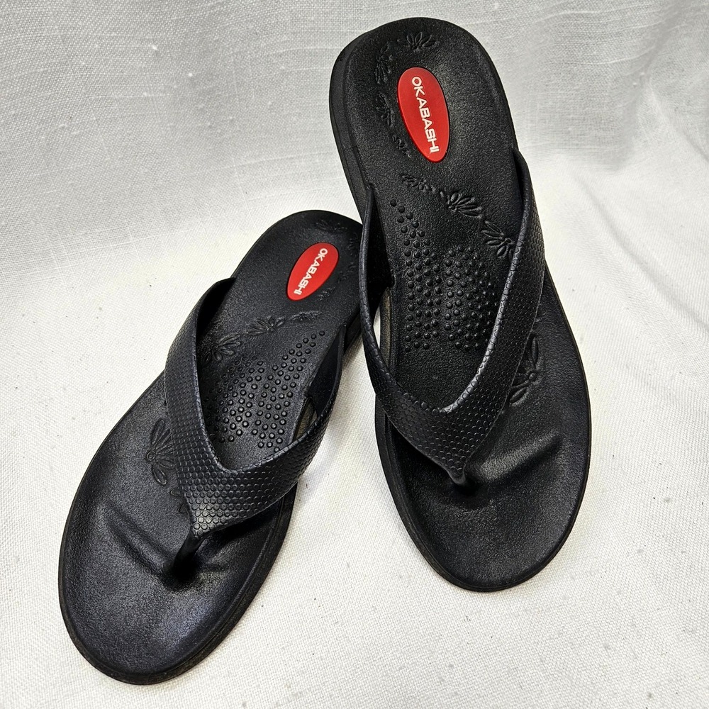 Okabashi Flip Flop Sandals Womens M Black Ergonomic Arch Support Comfort Shoes